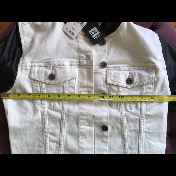 DL1961 White Denim Black Leather Moto Rocky Jacket - Picture 4 of 4